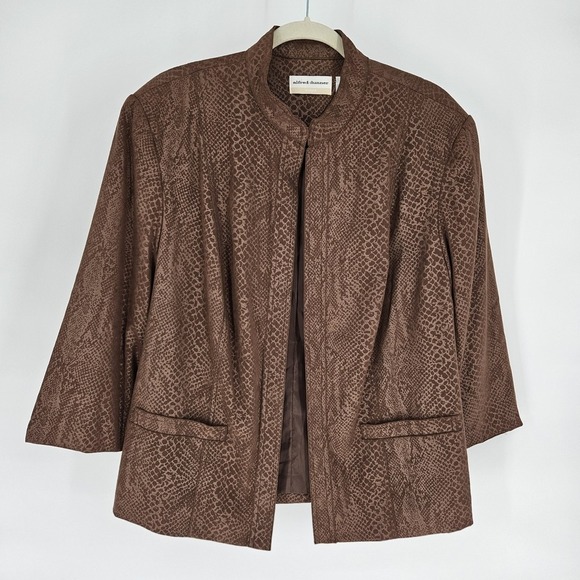 Alfred Dunner Brown Animal Print Jacket Blazer Washable Office Womens Size 18W - Picture 2 of 9